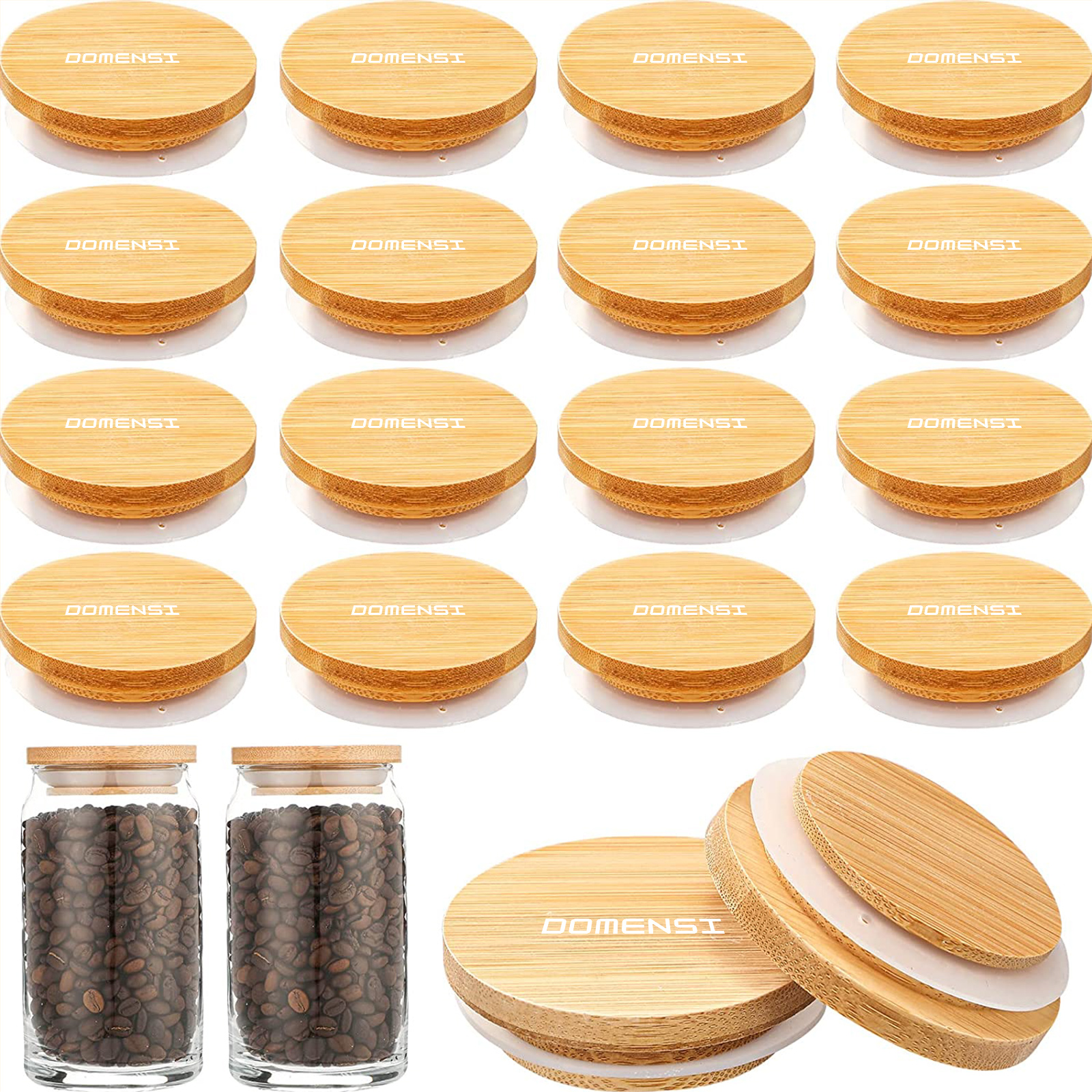 Domensi 30 Pack Bamboo Jar Lids Canning Regular Mouth Storage Canning Jar  Lids Without Straw Hole for Standard Mouth Jar, 70 mm Lids(null) – Domensi
